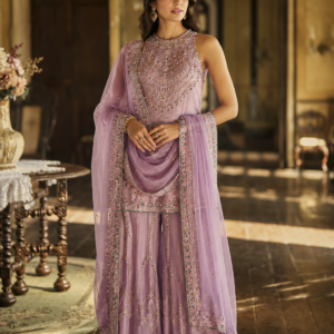 Lavender embroidered sharara suit