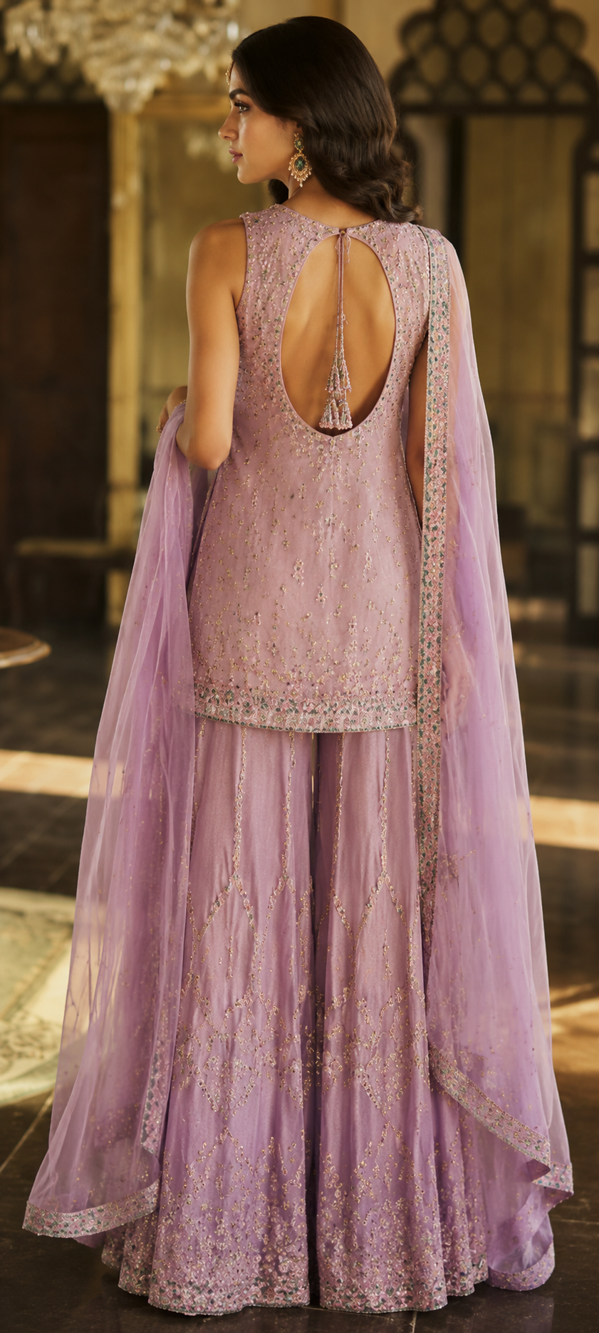 Lavender embroidered sharara suit - Image 4
