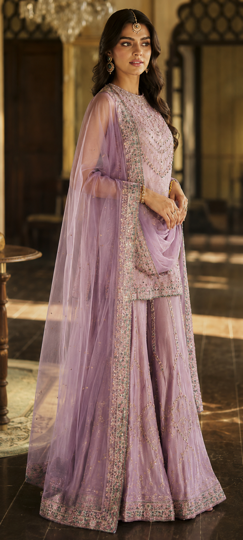 Lavender embroidered sharara suit - Image 2