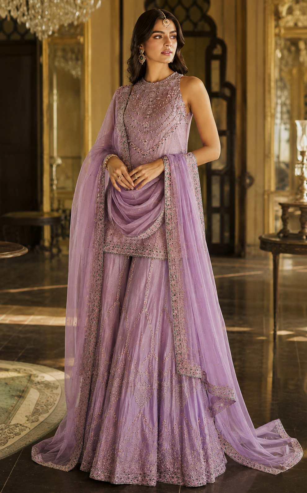 Lavender embroidered sharara suit - Image 3